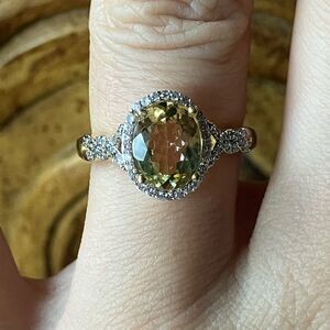 Natural Golden Apatite Sterling Silver Halo Ring Size 6